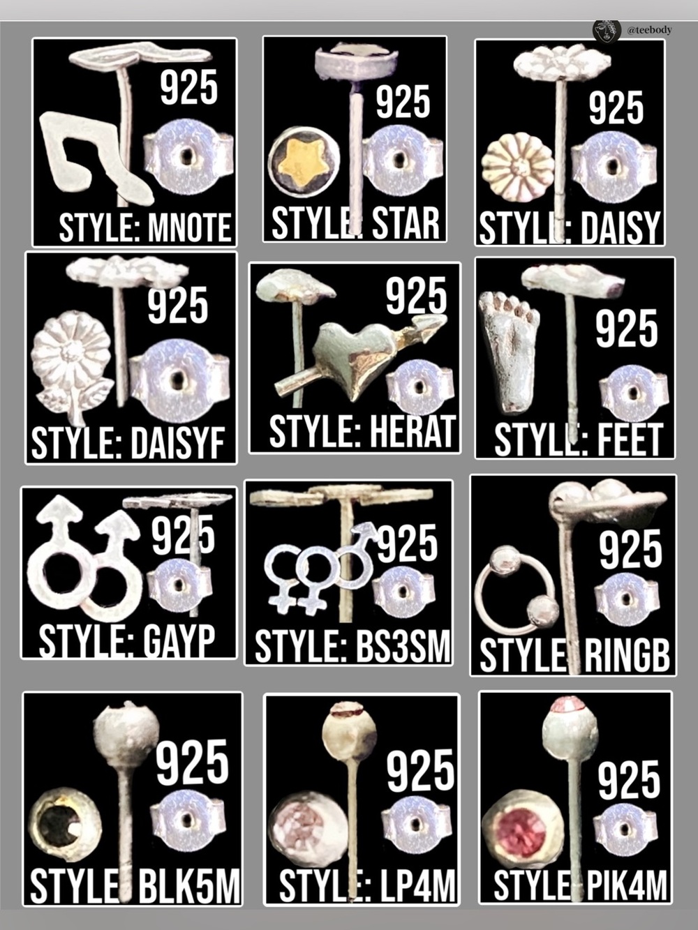 NWT 925 Sterling Silver Mismatch Single Stud Earring Retro Boho